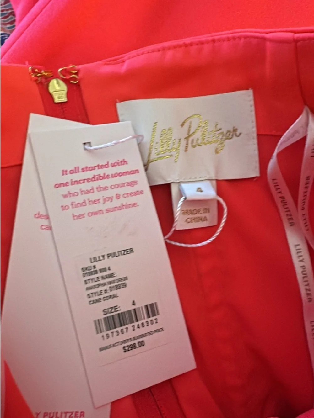 Lilly Pulitzer Strapless Coral-Red Floral Applique Gown - Picture 3 of 5